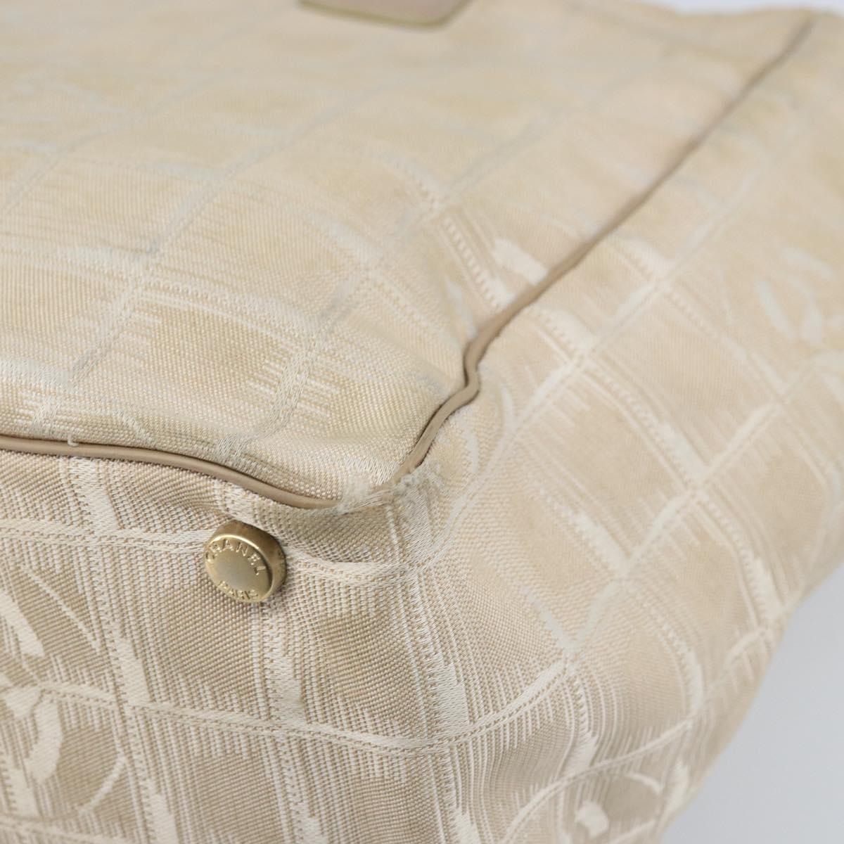 CHANEL New Travel Line Tote Bag Nylon Beige Gold CC Auth ti3788