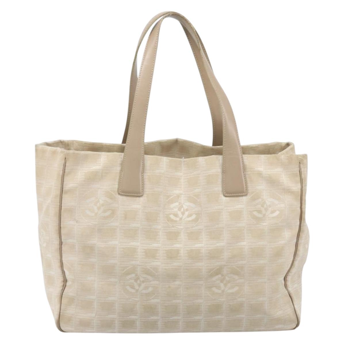 CHANEL New Travel Line Tote Bag Nylon Beige Gold CC Auth ti3788