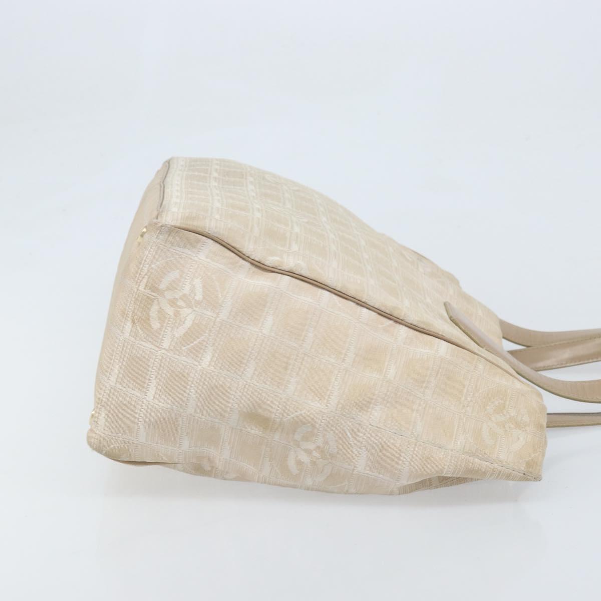 CHANEL New Travel Line Tote Bag Nylon Beige Gold CC Auth ti3788