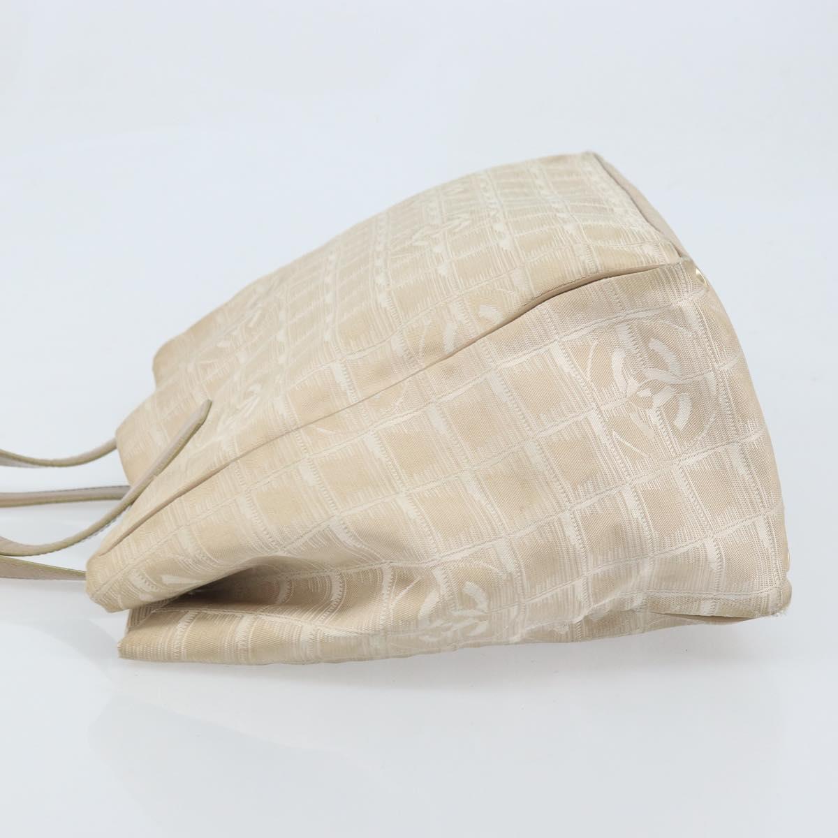 CHANEL New Travel Line Tote Bag Nylon Beige Gold CC Auth ti3788
