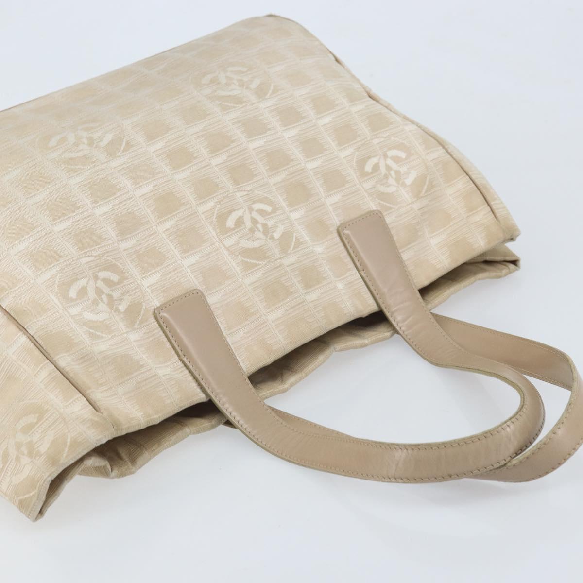 CHANEL New Travel Line Tote Bag Nylon Beige Gold CC Auth ti3788
