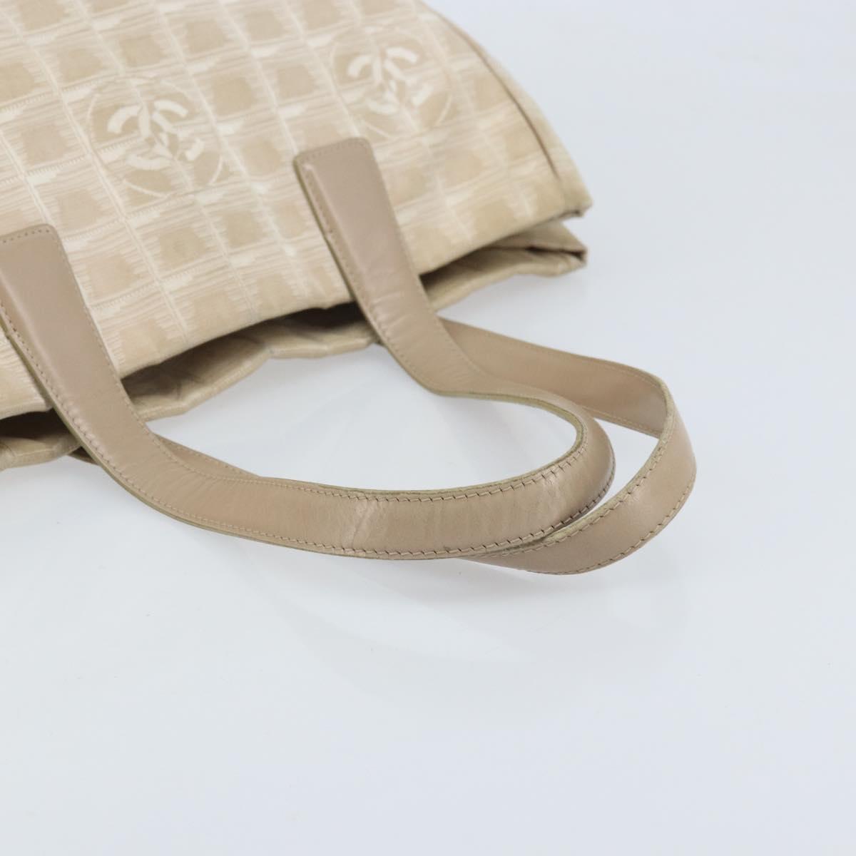CHANEL New Travel Line Tote Bag Nylon Beige Gold CC Auth ti3788