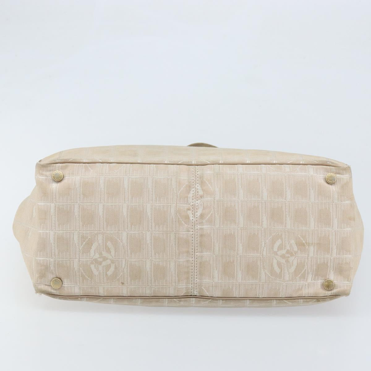 CHANEL New Travel Line Tote Bag Nylon Beige Gold CC Auth ti3788
