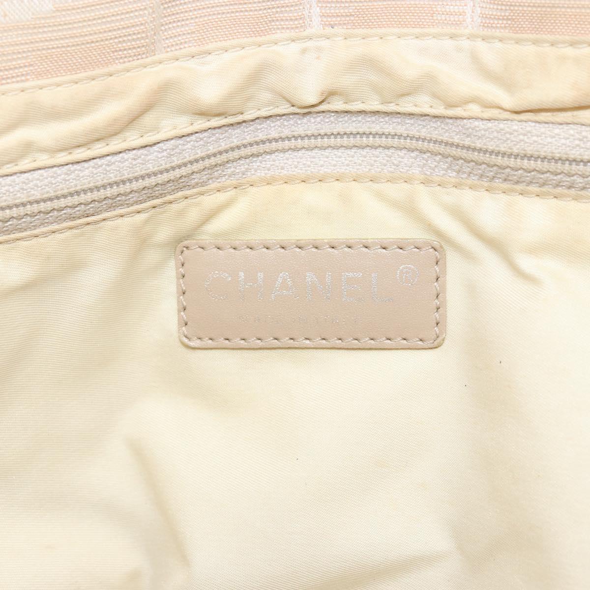 CHANEL New Travel Line Tote Bag Nylon Beige Gold CC Auth ti3789