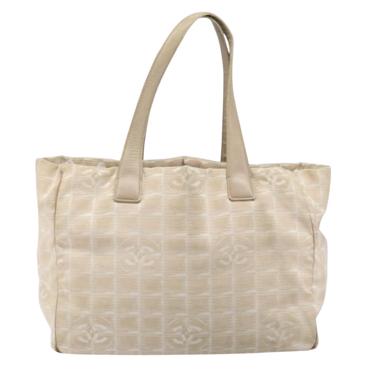 CHANEL New Travel Line Tote Bag Nylon Beige Gold CC Auth ti3789