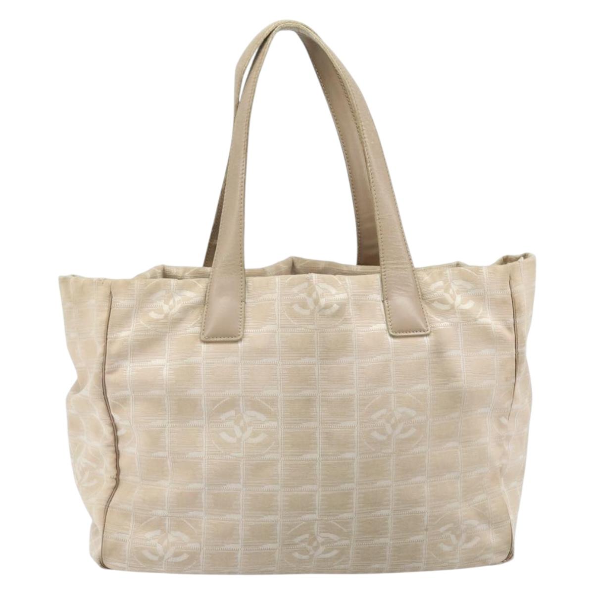 CHANEL New Travel Line Tote Bag Nylon Beige Gold CC Auth ti3789