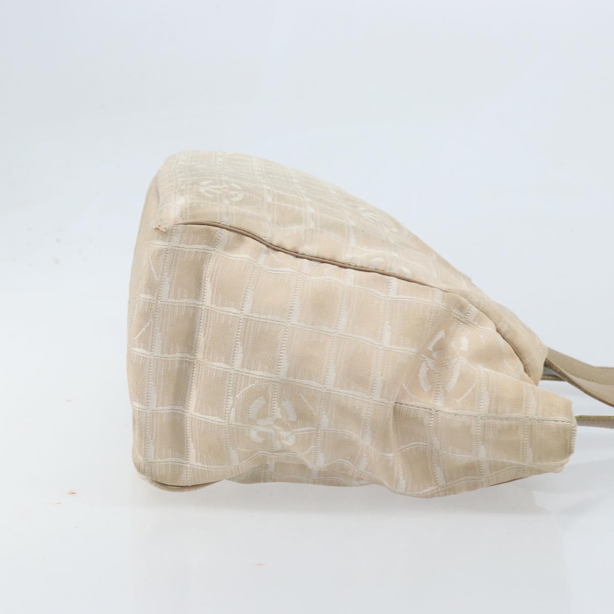 CHANEL New Travel Line Tote Bag Nylon Beige Gold CC Auth ti3789
