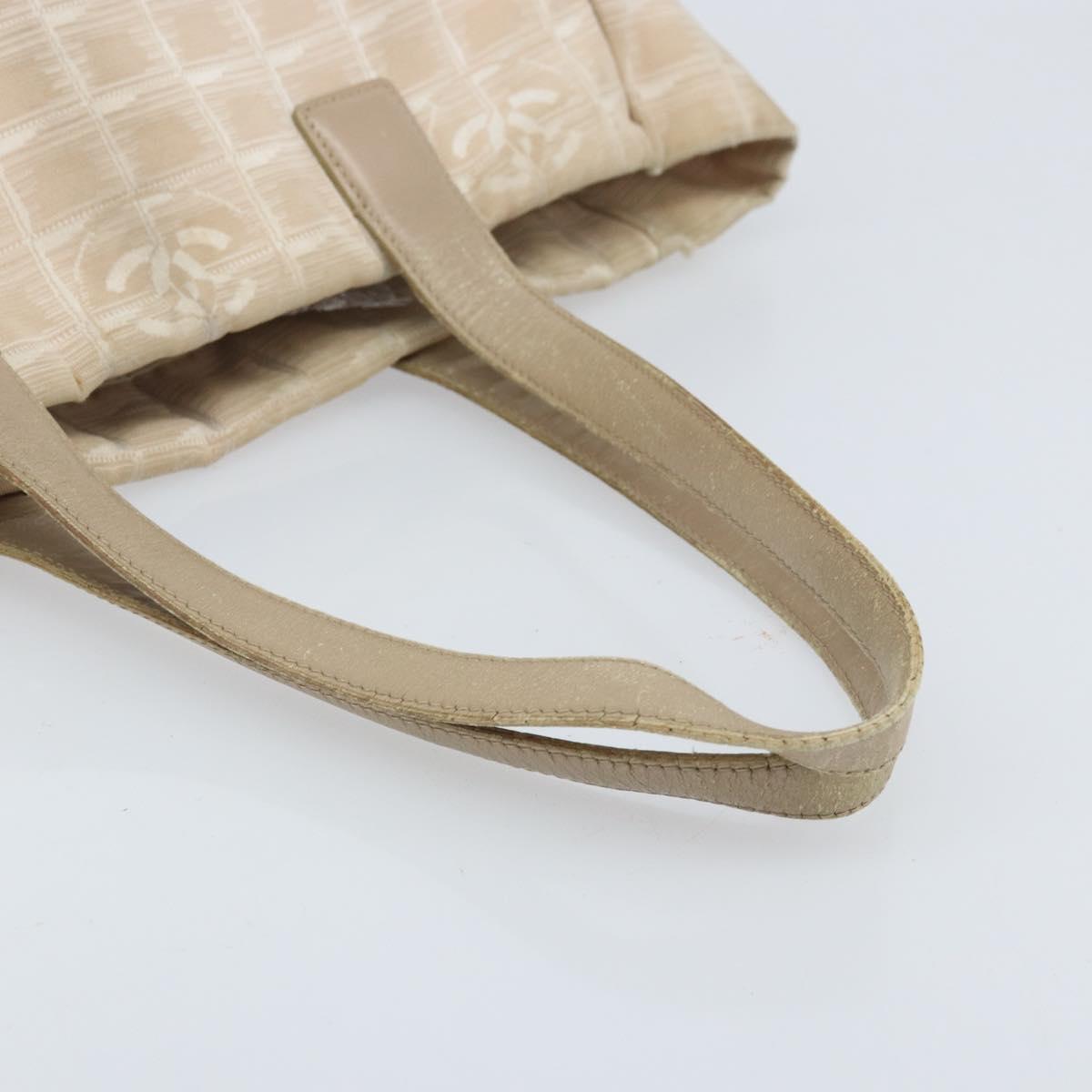 CHANEL New Travel Line Tote Bag Nylon Beige Gold CC Auth ti3789