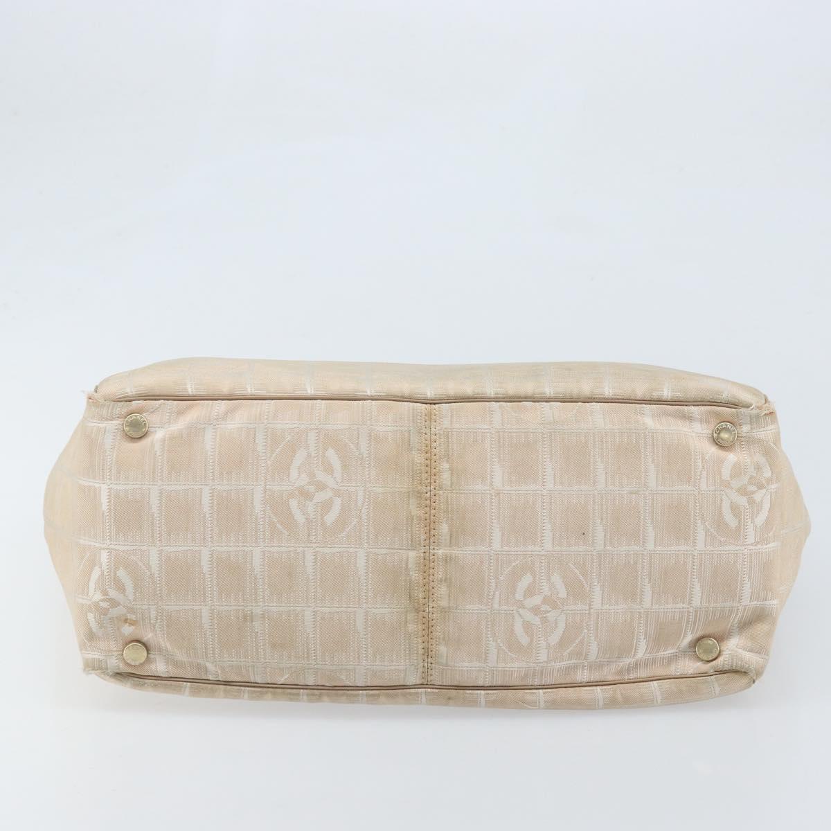 CHANEL New Travel Line Tote Bag Nylon Beige Gold CC Auth ti3789