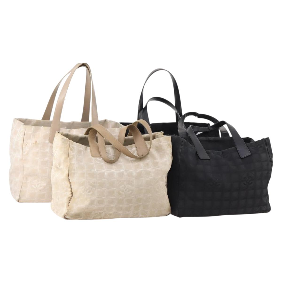 CHANEL New Travel line Tote Bag Nylon 4 Set Black Beige CC Auth ti3790