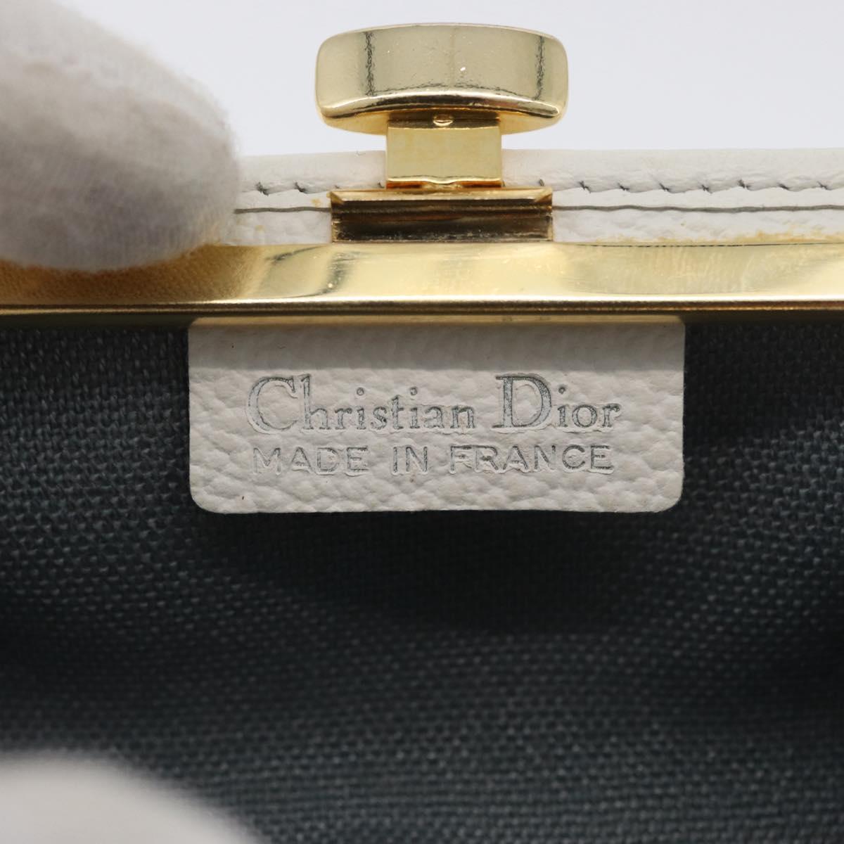 Christian Dior Honeycomb Canvas Coin Purse PVC White Gold Auth ti3792A