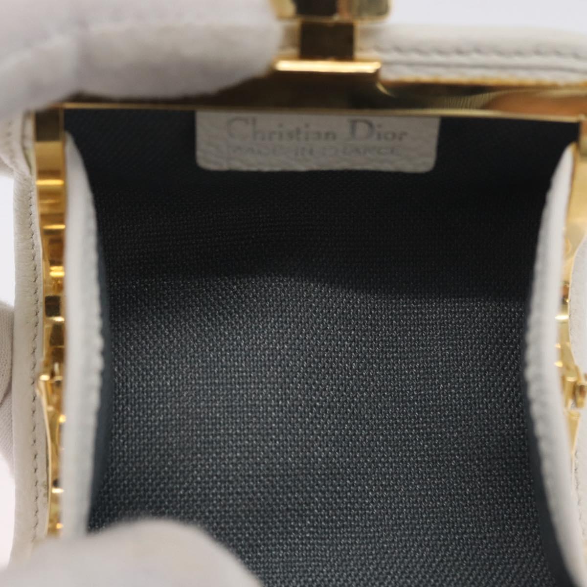 Christian Dior Honeycomb Canvas Coin Purse PVC White Gold Auth ti3792A