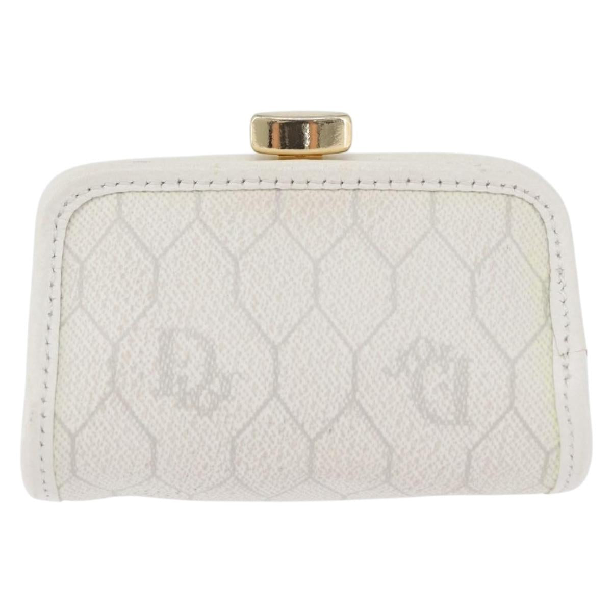 Christian Dior Honeycomb Canvas Coin Purse PVC White Gold Auth ti3792A