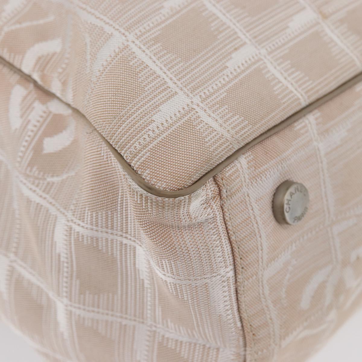 CHANEL New Travel Line Tote Bag Nylon Beige Silver CC Auth ti3793