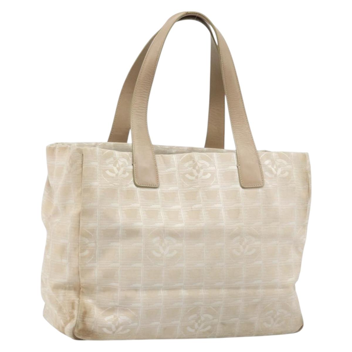 CHANEL New Travel Line Tote Bag Nylon Beige Gold CC Auth ti3795