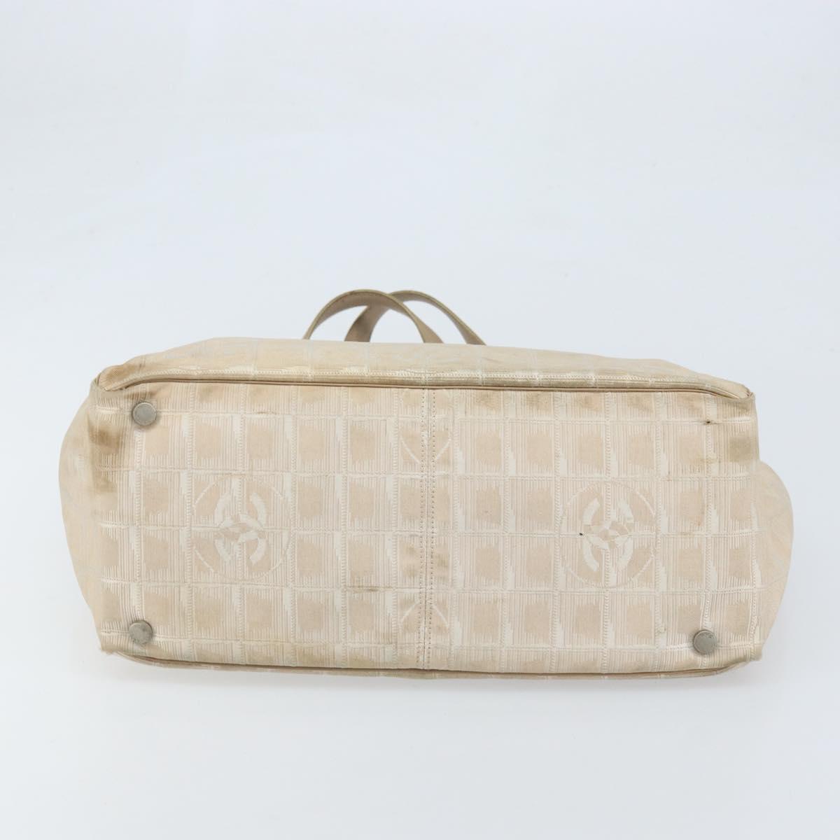 CHANEL New Travel Line Tote Bag Nylon Beige Gold CC Auth ti3795