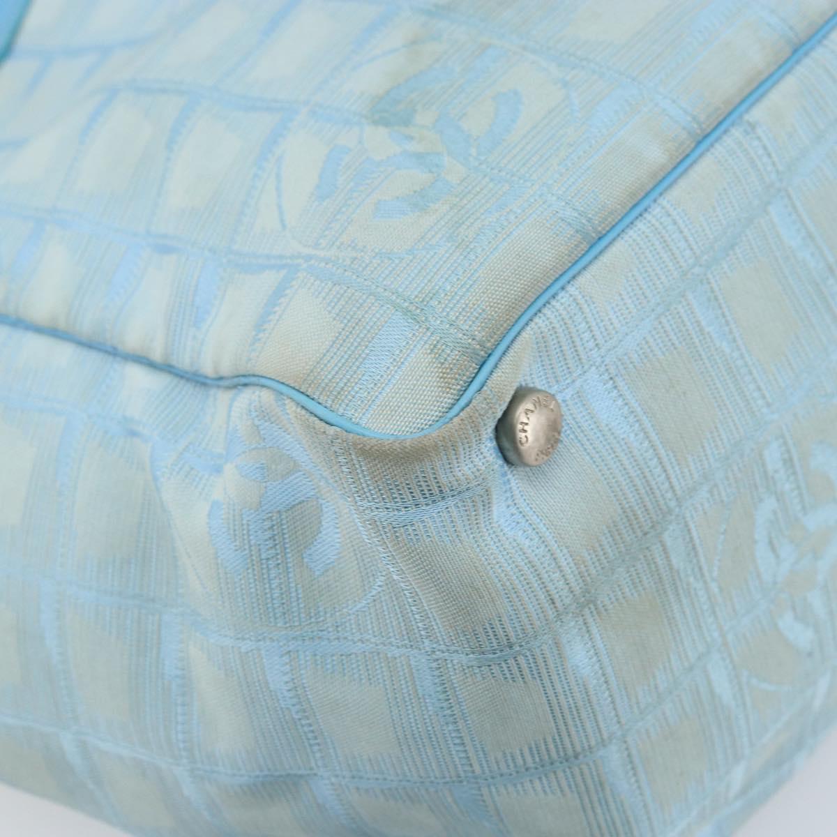 CHANEL New Travel Line Tote Bag Nylon Blue Silver CC Auth ti3796