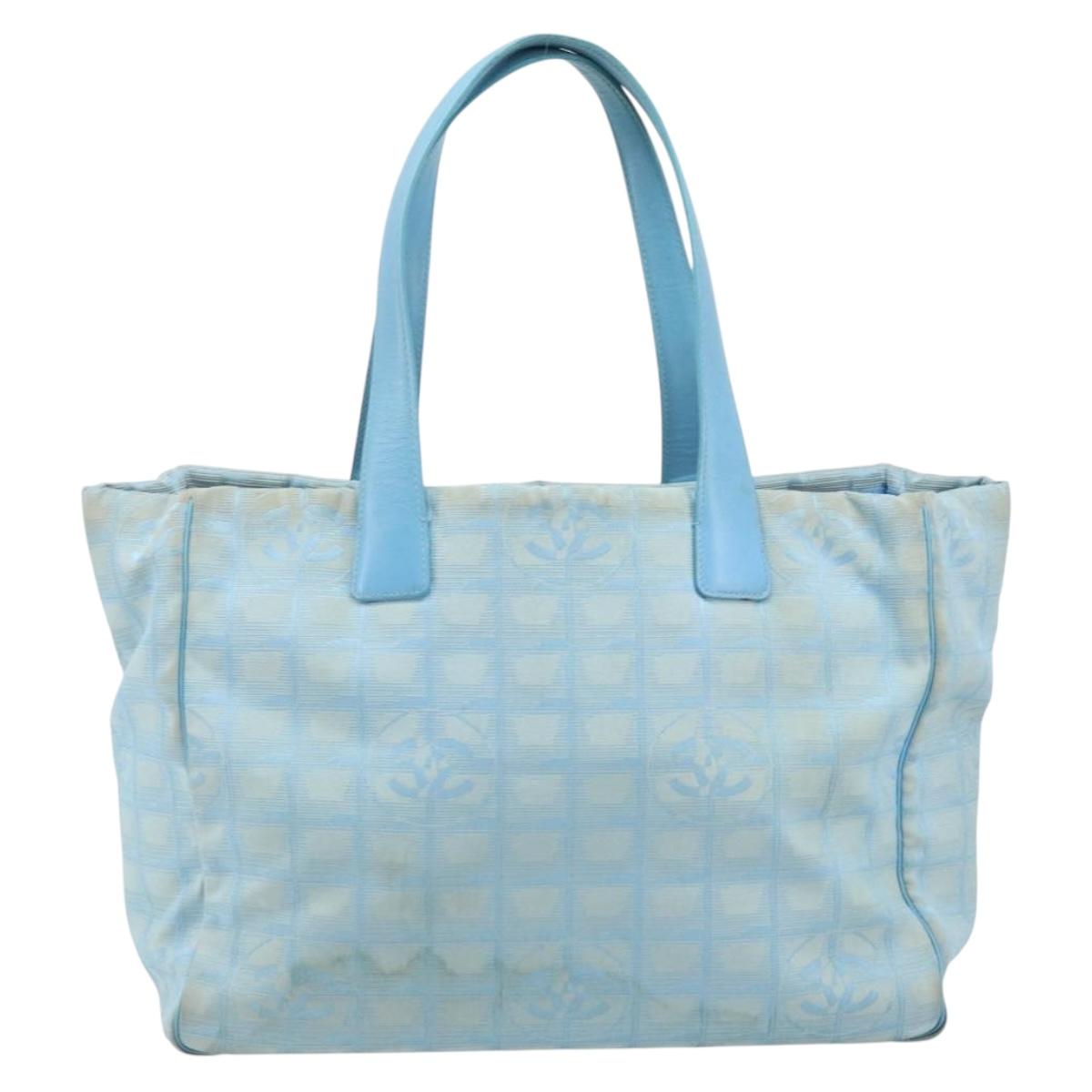 CHANEL New Travel Line Tote Bag Nylon Blue Silver CC Auth ti3796