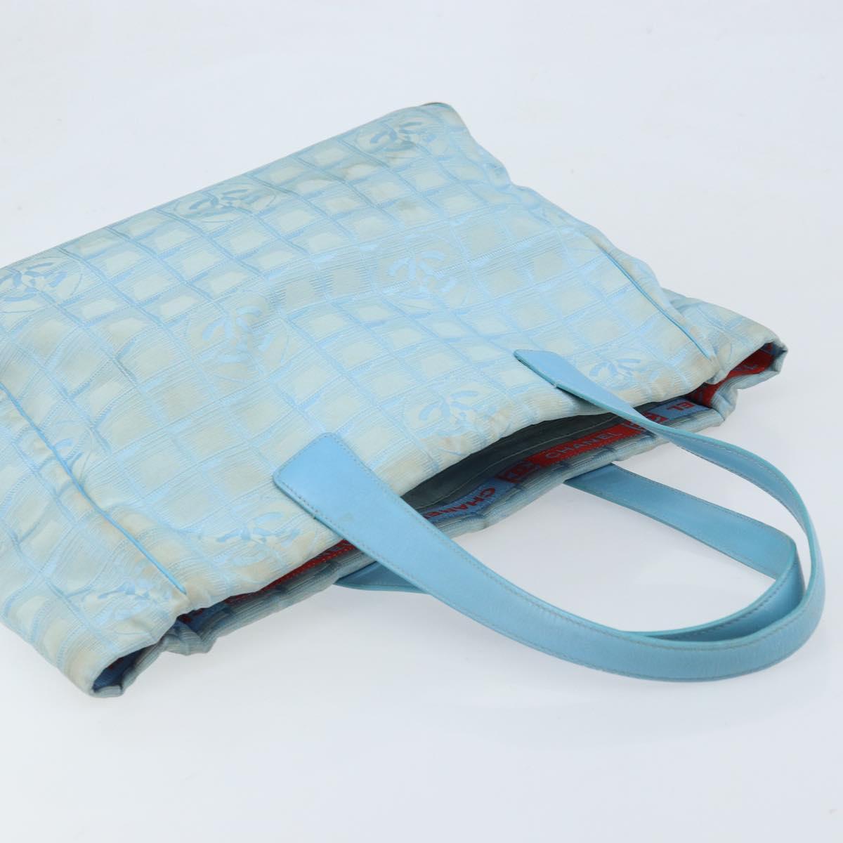 CHANEL New Travel Line Tote Bag Nylon Blue Silver CC Auth ti3796