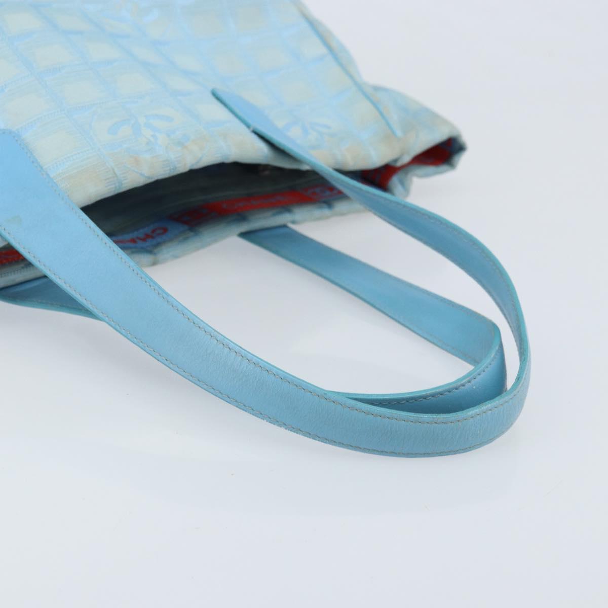 CHANEL New Travel Line Tote Bag Nylon Blue Silver CC Auth ti3796
