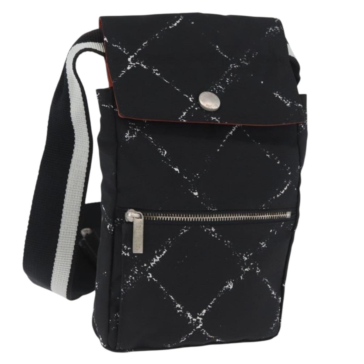 CHANEL Travel line Shoulder Bag Nylon Black CC Auth ti3801