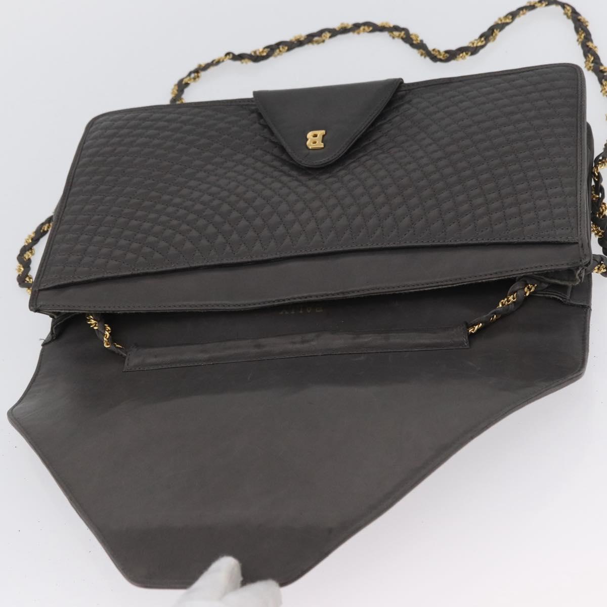 BALLY Chain Shoulder Bag Leather Gray Gold Auth ti3817