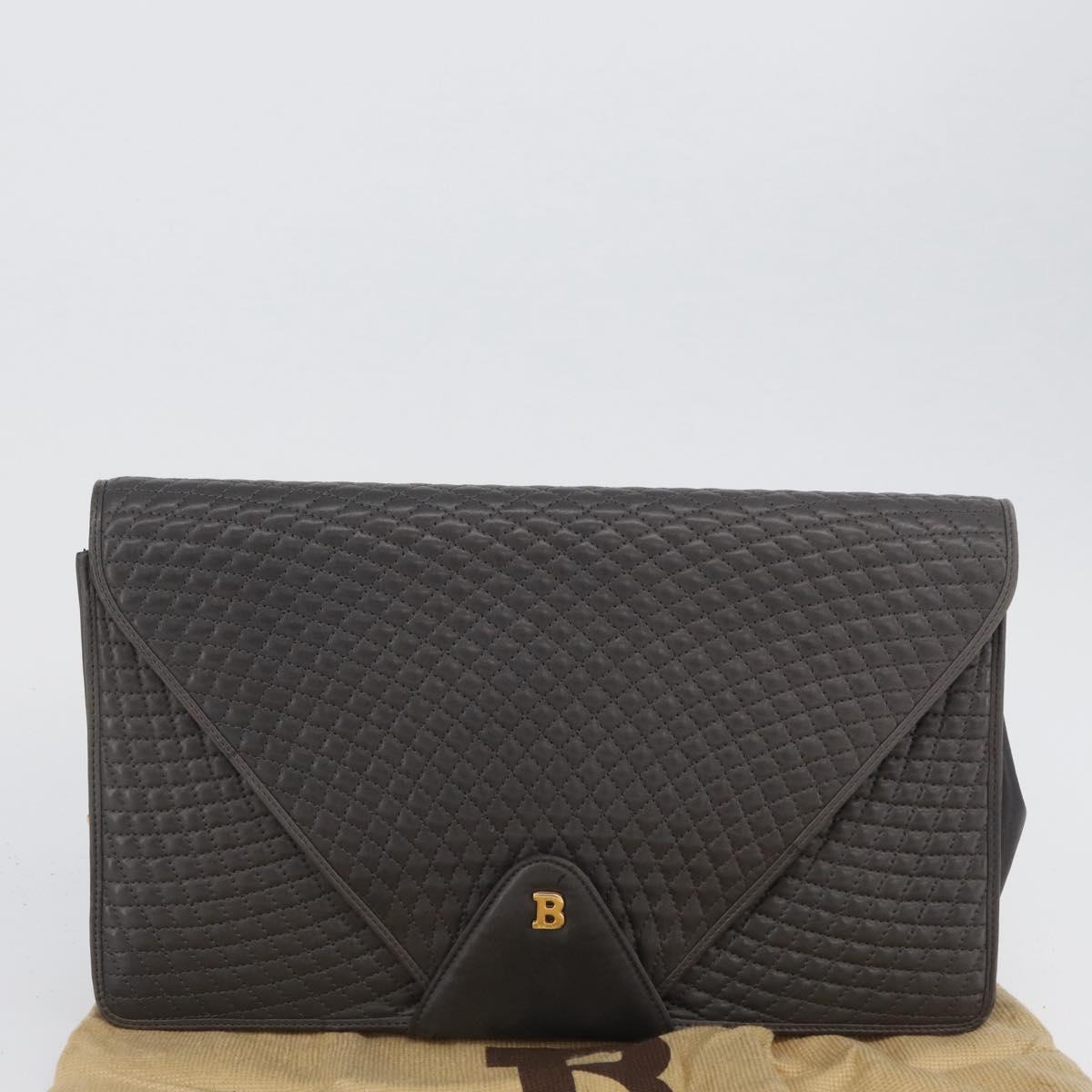 BALLY Chain Shoulder Bag Leather Gray Gold Auth ti3817