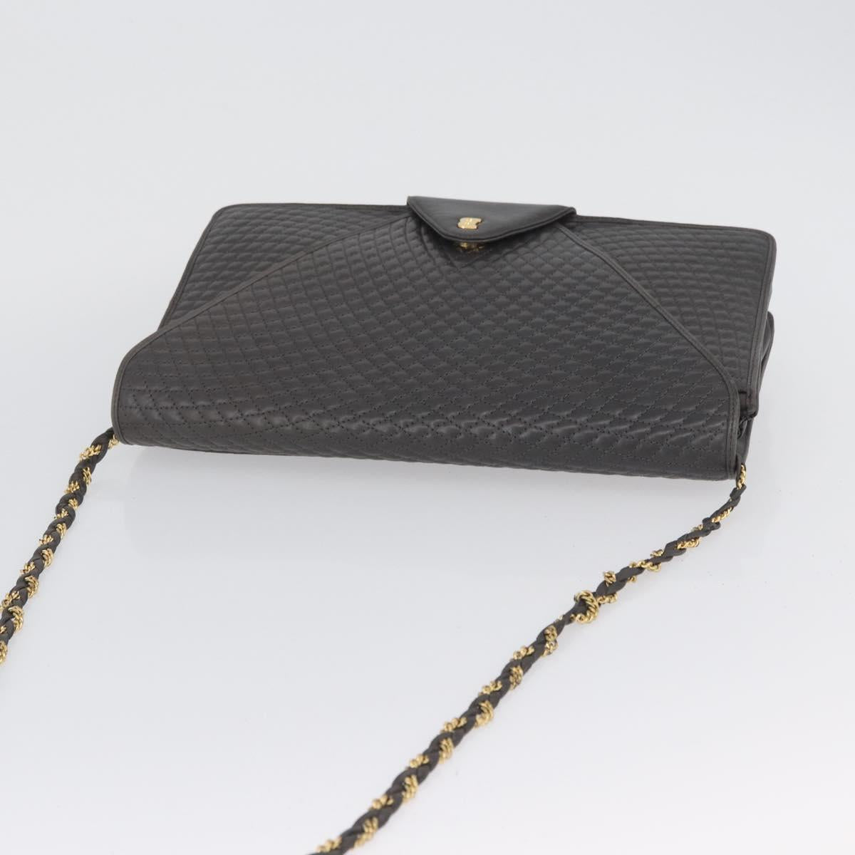 BALLY Chain Shoulder Bag Leather Gray Gold Auth ti3817