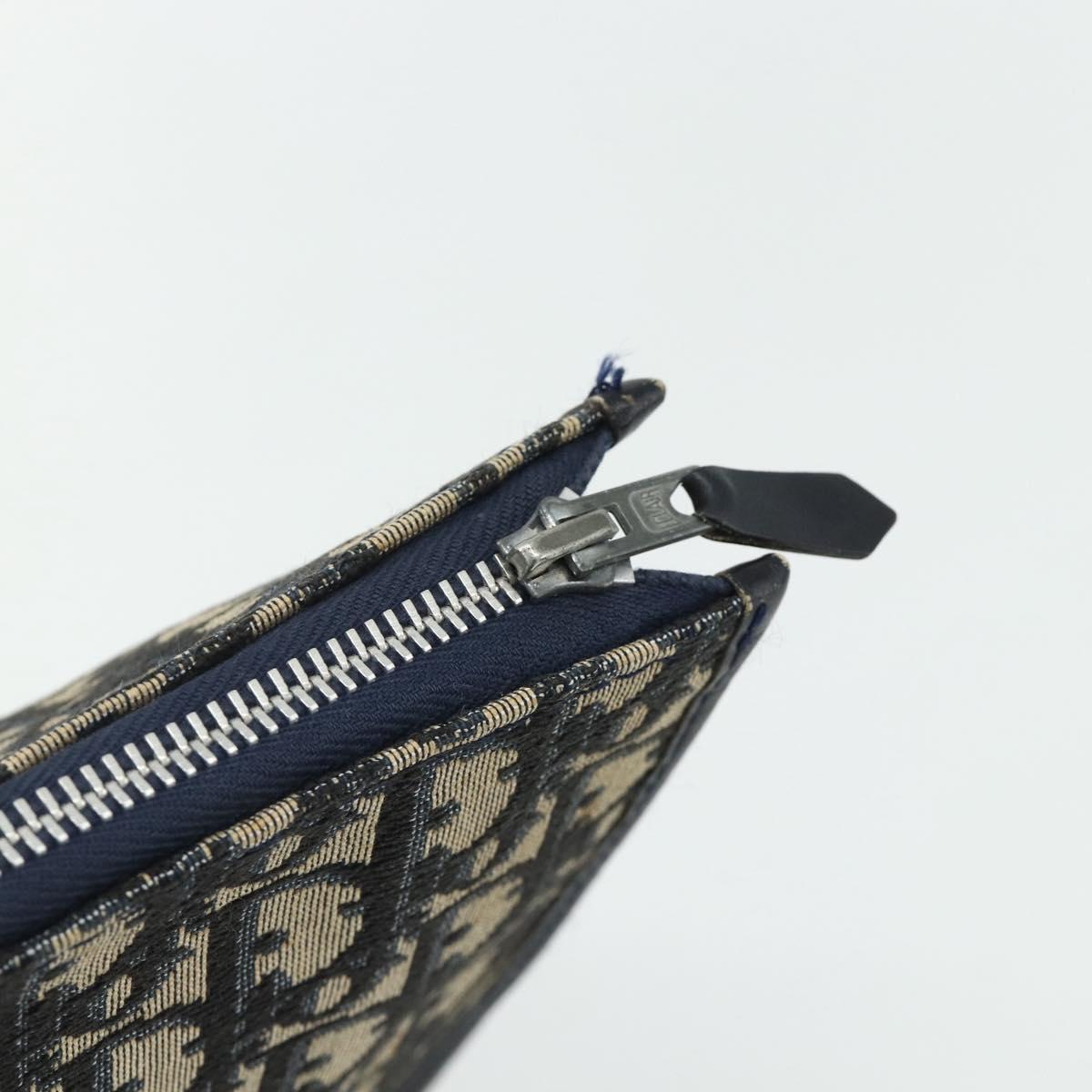 Christian Dior Trotter Canvas Clutch Bag Navy Silver Auth ti3819