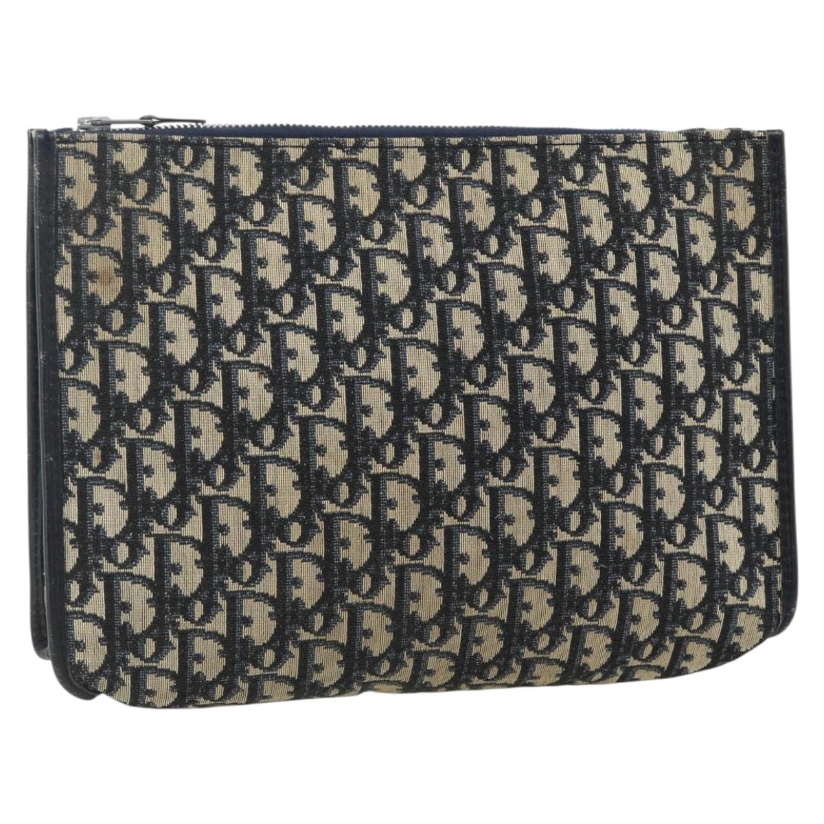 Christian Dior Trotter Canvas Clutch Bag Navy Silver Auth ti3819
