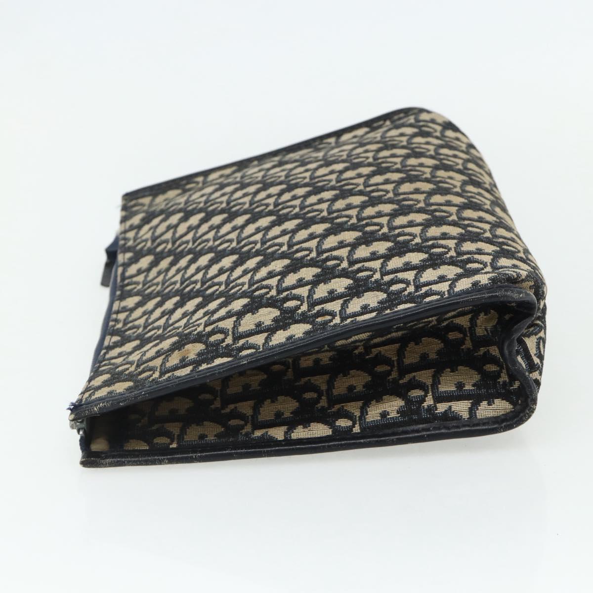 Christian Dior Trotter Canvas Clutch Bag Navy Silver Auth ti3819