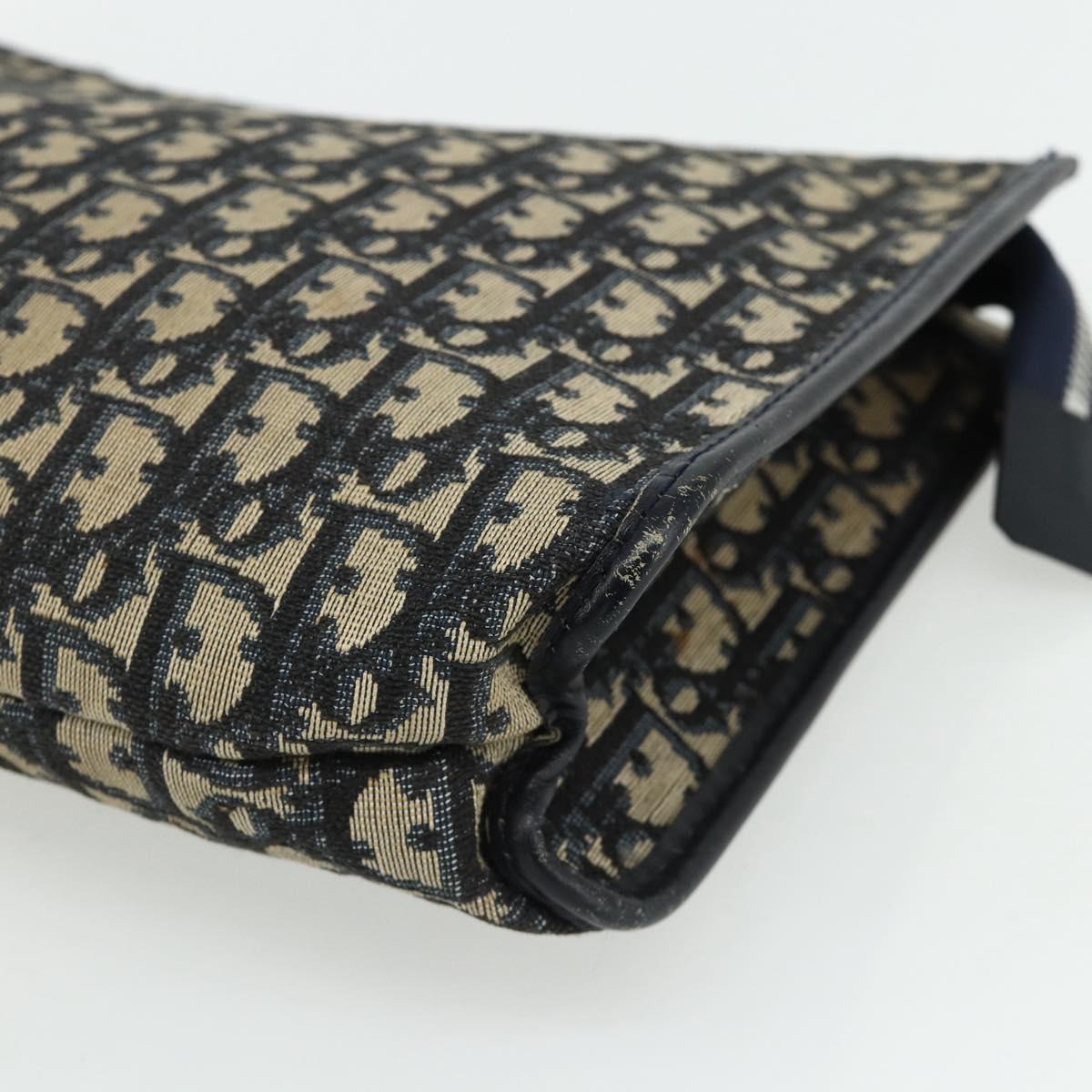 Christian Dior Trotter Canvas Clutch Bag Navy Silver Auth ti3819