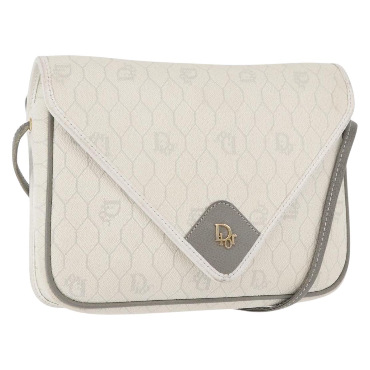 Christian Dior Honeycomb Canvas Shoulder Bag PVC White Gold Auth ti3821