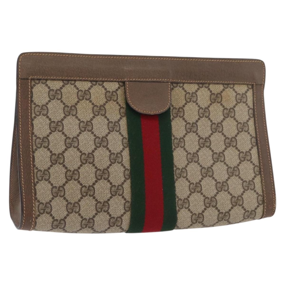 GUCCI GG Supreme Web Sherry Line Clutch Bag PVC Beige 89 01 002 Auth ti3823