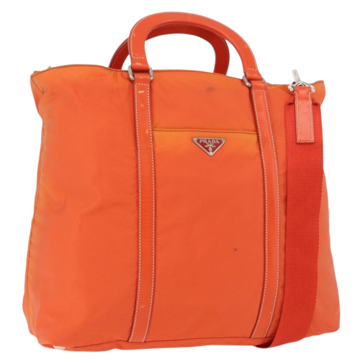 PRADA Hand Bag Nylon 2way Orange Silver Auth ti3826