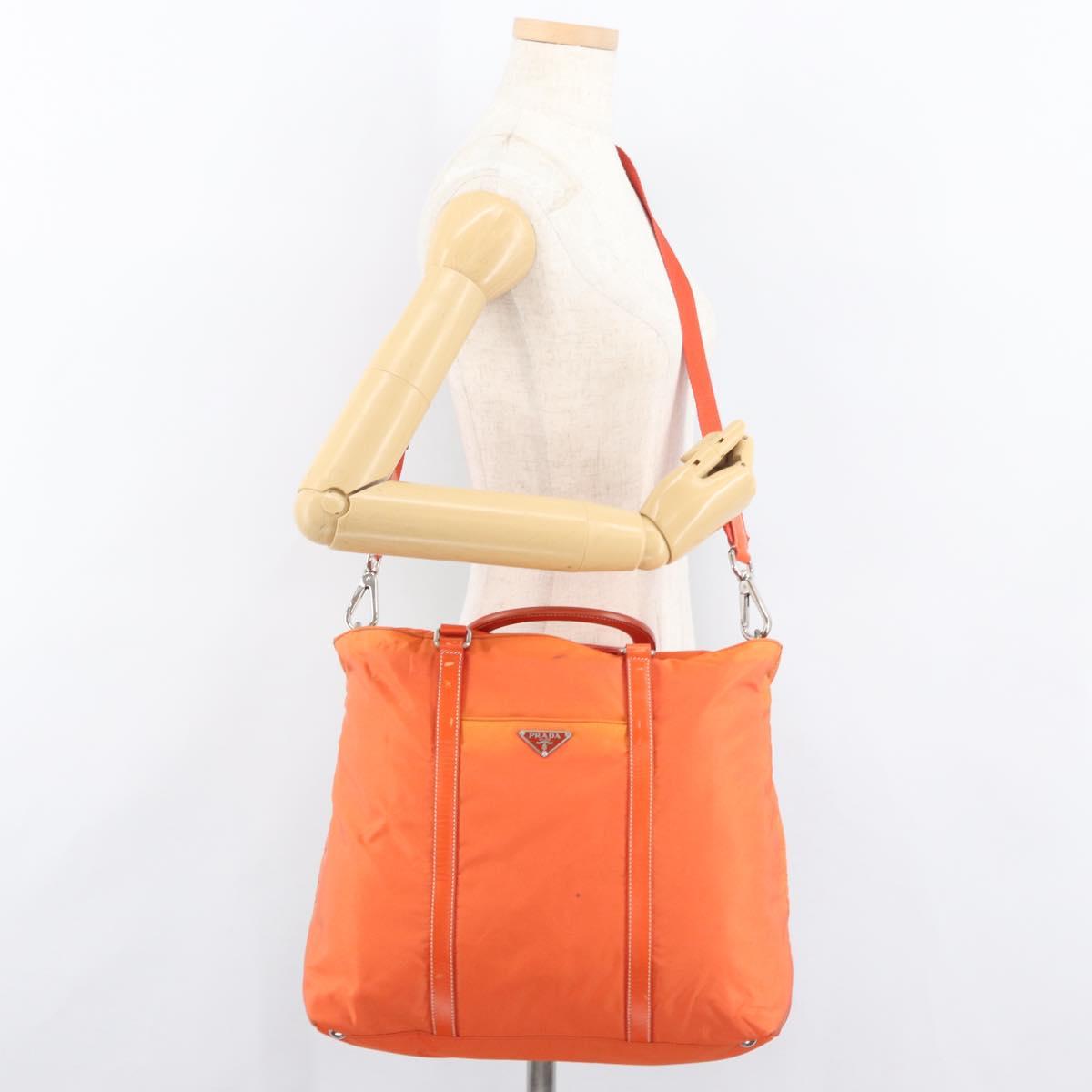 PRADA Hand Bag Nylon 2way Orange Silver Auth ti3826