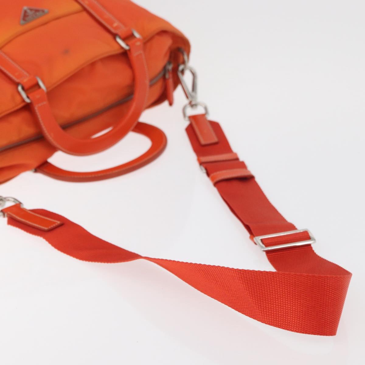 PRADA Hand Bag Nylon 2way Orange Silver Auth ti3826