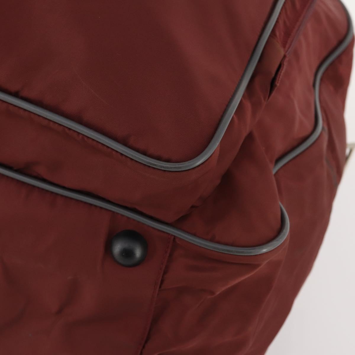PRADA Sports Boston Bag Nylon Bordeaux Silver Auth ti3840