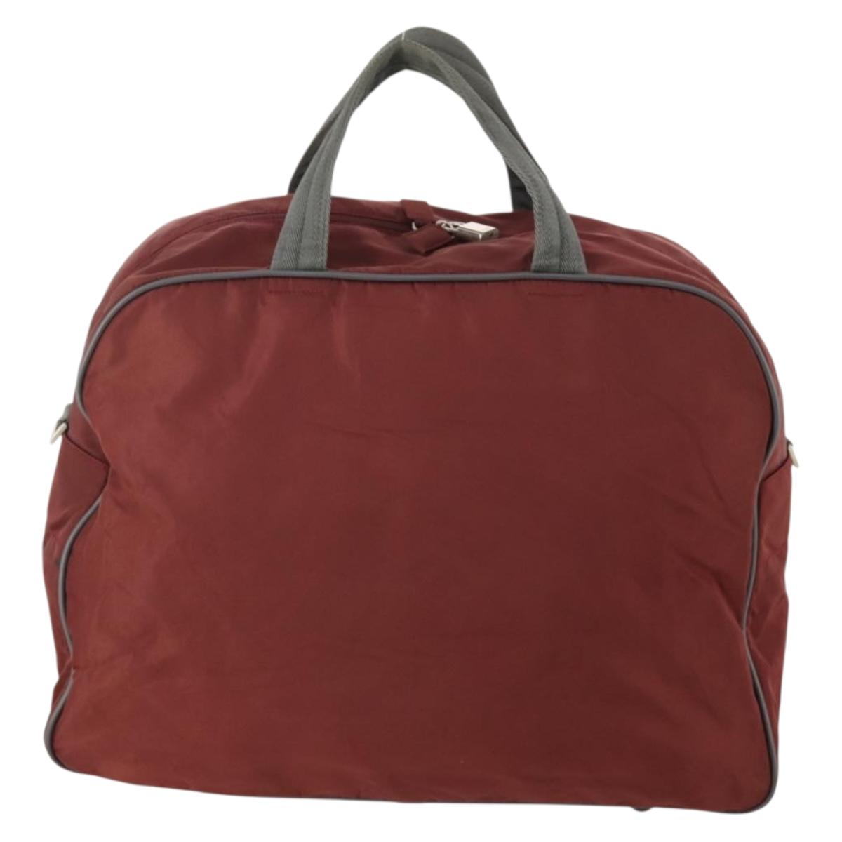 PRADA Sports Boston Bag Nylon Bordeaux Silver Auth ti3840