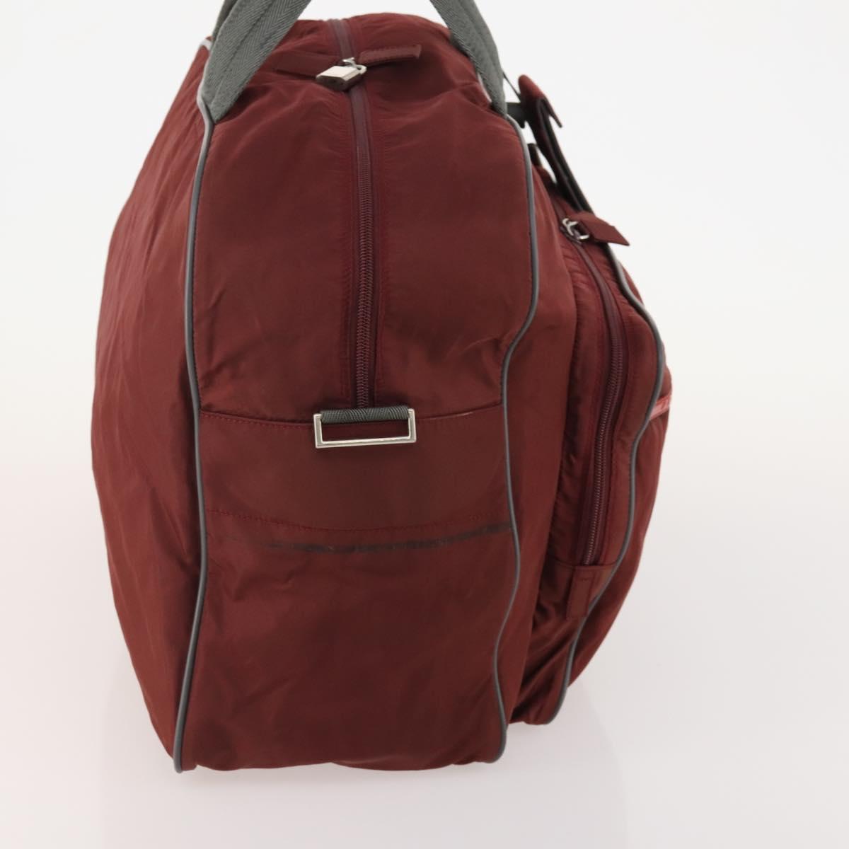 PRADA Sports Boston Bag Nylon Bordeaux Silver Auth ti3840