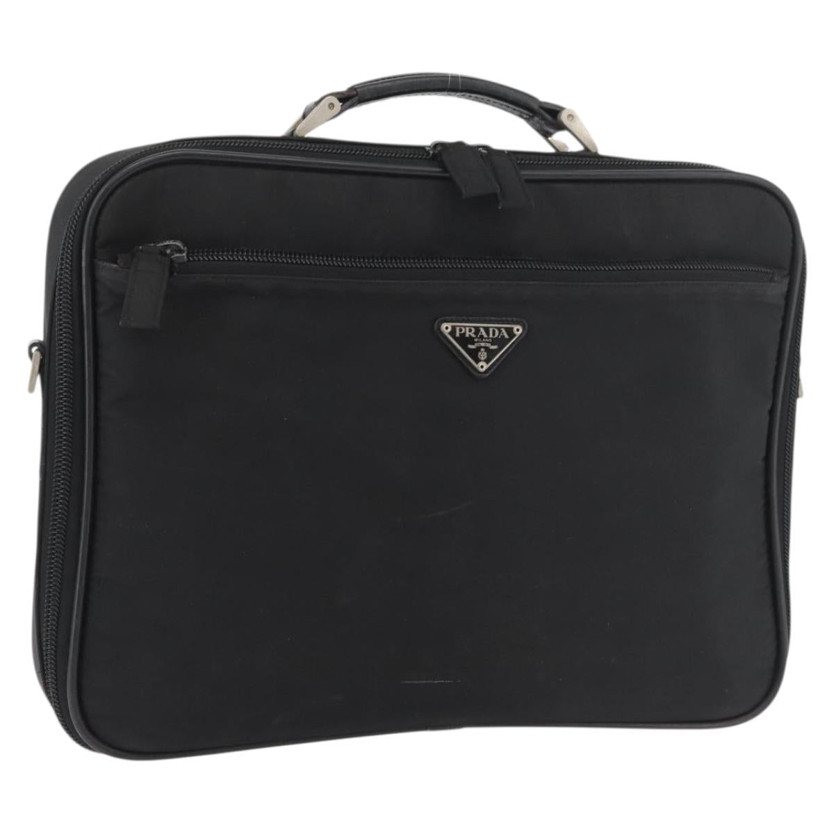 PRADA Business Bag Nylon Black Silver Auth ti3842