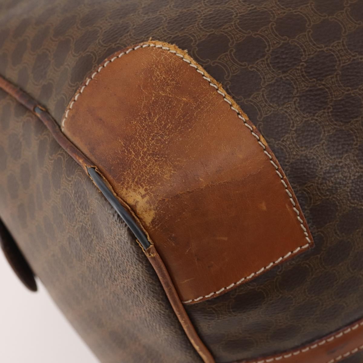 CELINE Macadam Canvas Boston Bag PVC Leather Brown Gold Auth ti3843