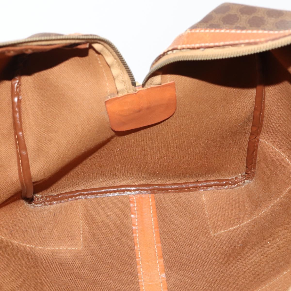 CELINE Macadam Canvas Boston Bag PVC Leather Brown Gold Auth ti3843
