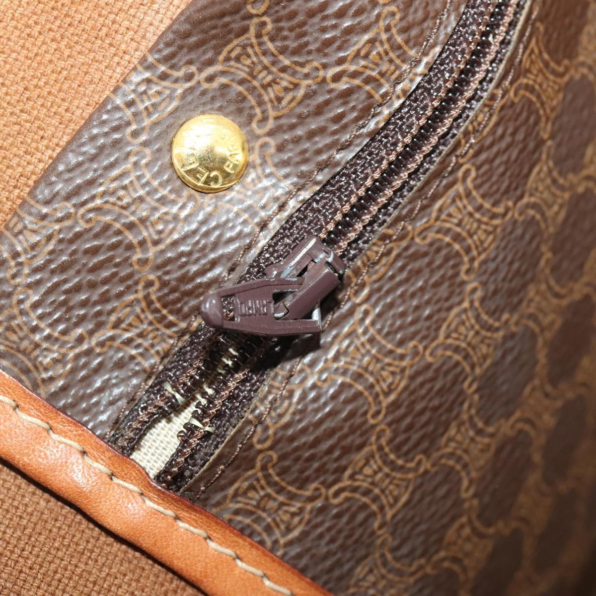 CELINE Macadam Canvas Boston Bag PVC Leather Brown Gold Auth ti3843