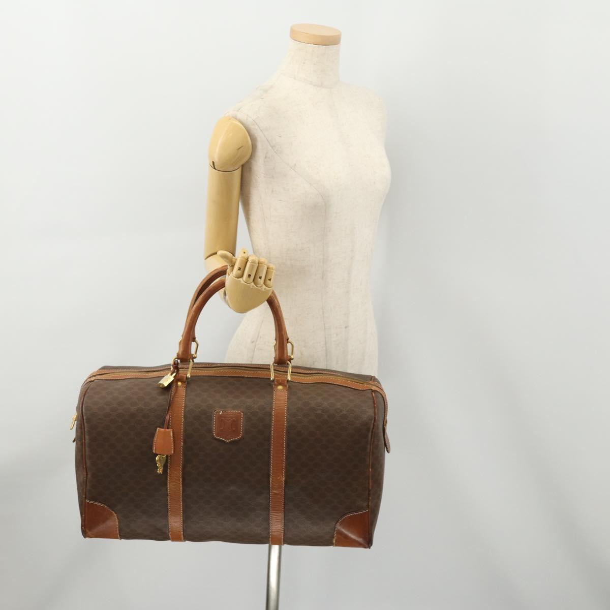 CELINE Macadam Canvas Boston Bag PVC Leather Brown Gold Auth ti3843