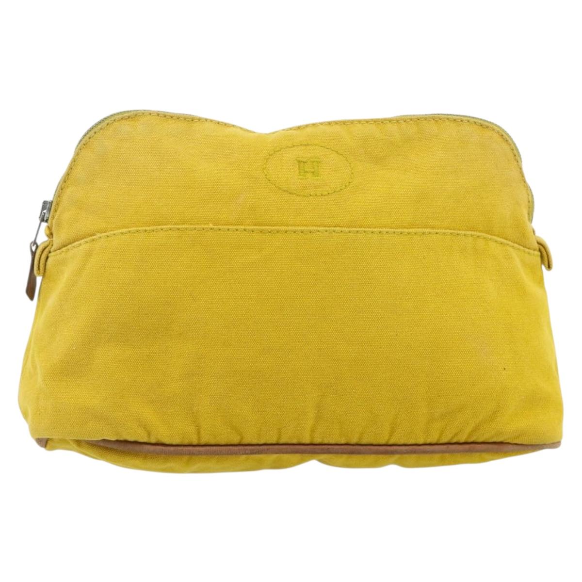 HERMES Bolide Pouch Canvas 2 Set Yellow Brown Auth ti3848