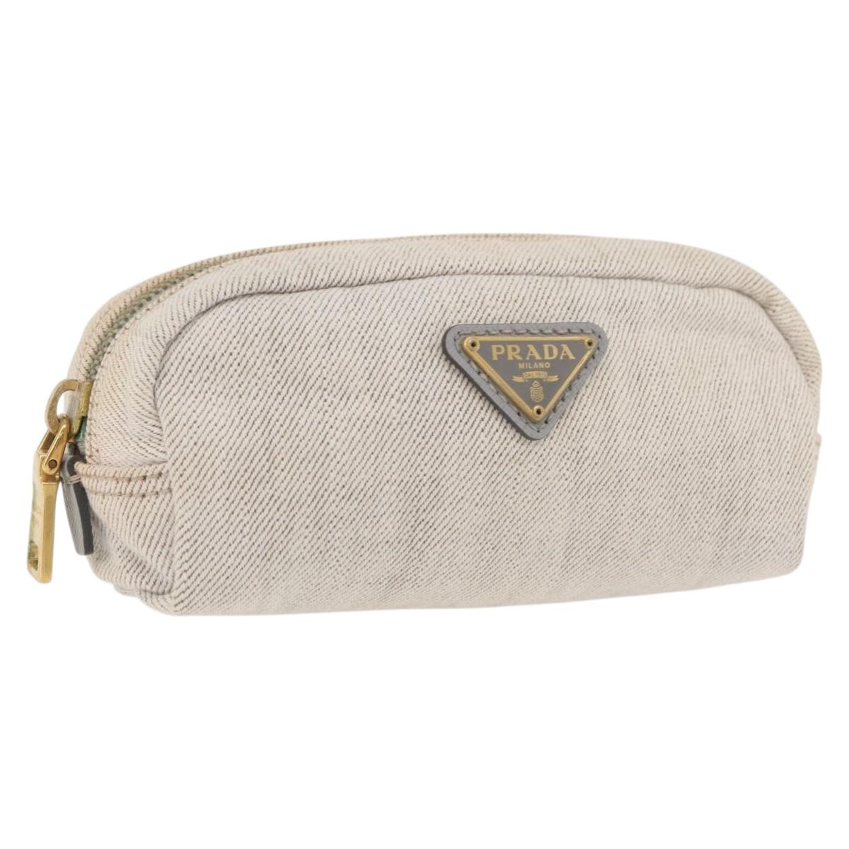 PRADA Pouch Canvas White Gold Auth ti3850