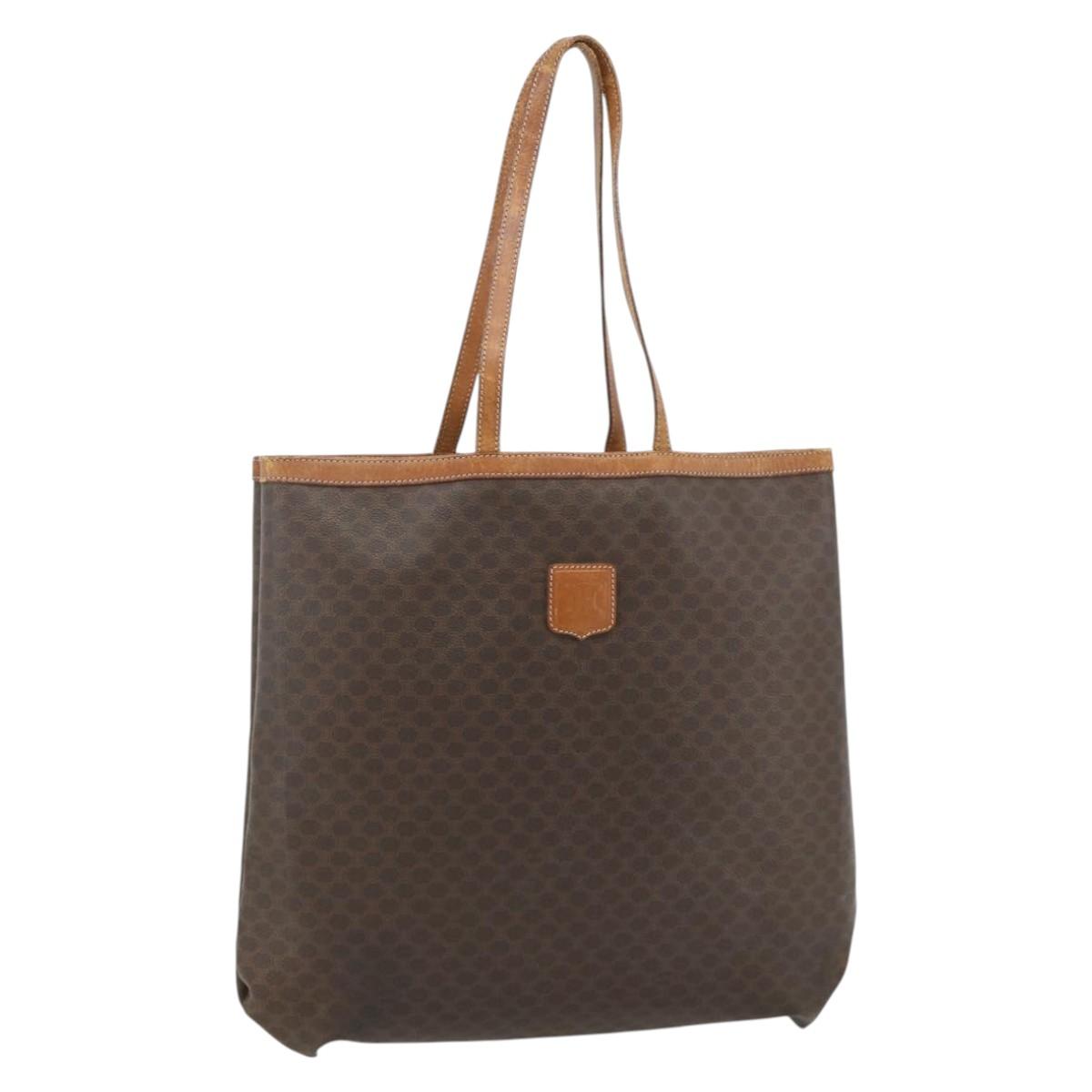 CELINE Macadam Canvas Tote Bag PVC Leather Brown Gold Auth ti3853