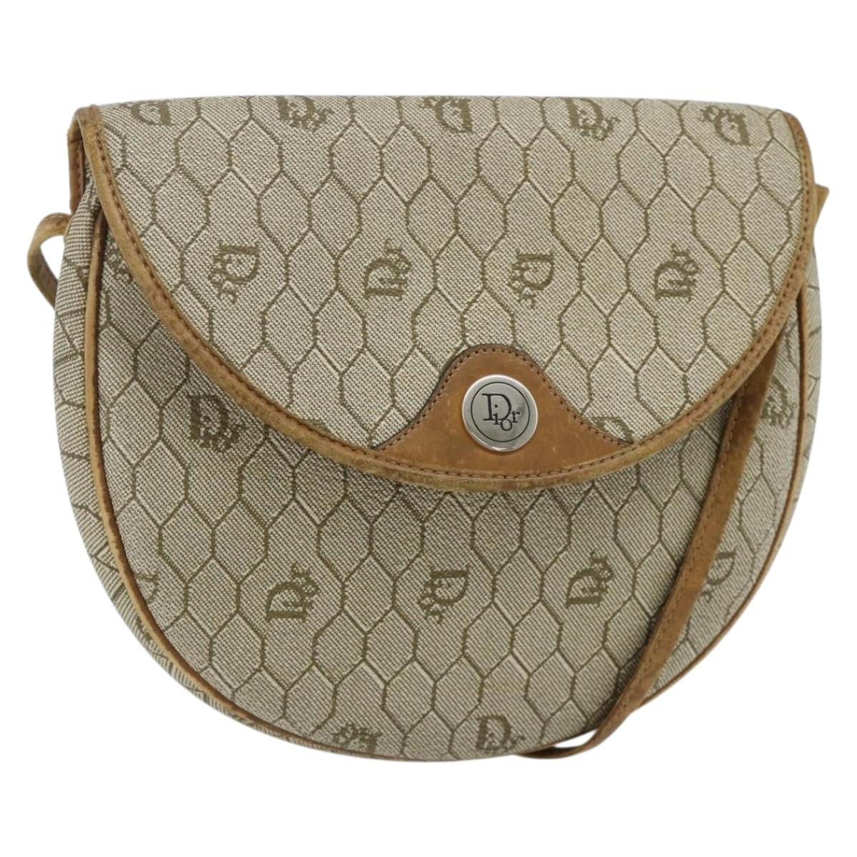 Christian Dior Honeycomb Canvas Shoulder Bag PVC Beige Gold Auth ti3857