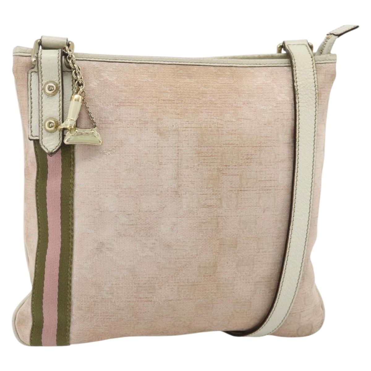 GUCCI GG Canvas Sherry Line Shoulder Bag Pink Gold 144388 Auth ti3863